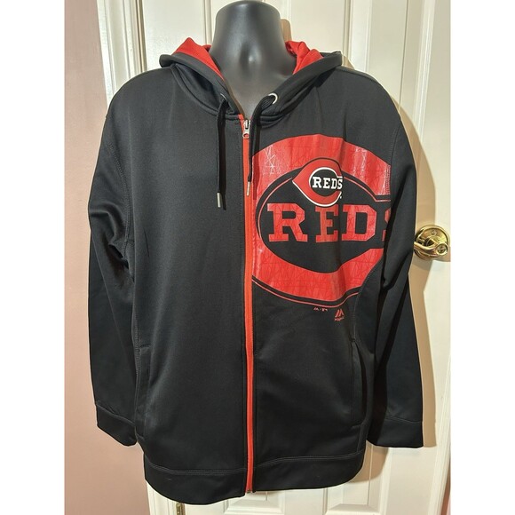 Majestic Cincinnati Reds Jacket Full Zip Mens XL Black Logo